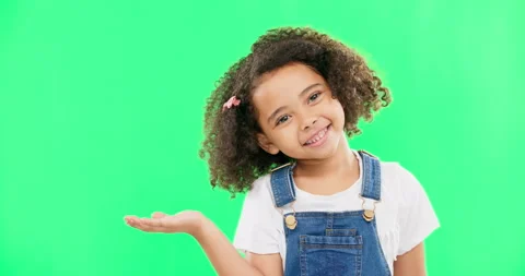 Happy, little girl and green screen with... | Stock Video | Pond5