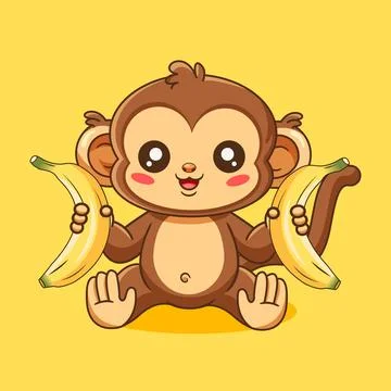 Happy Little Monkey Sitting with Two Bananas Stock-Illustration