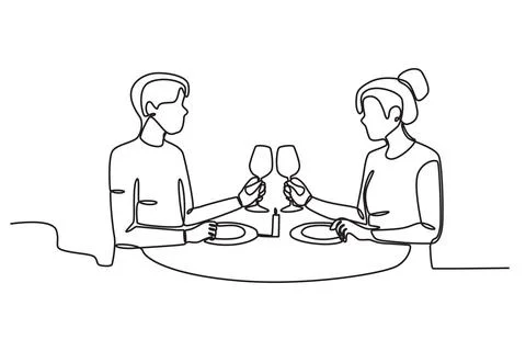 Happy lovers have dinner Stock Illustration
