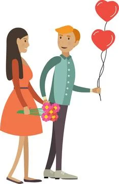 Happy lovers walking together vector icon isolated on white Stock Illustration