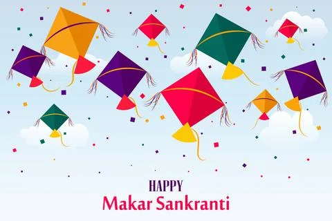 Happy Makar Sankranti, Colorful flying kites for Makar Sankranti festival Banner Stock Illustration