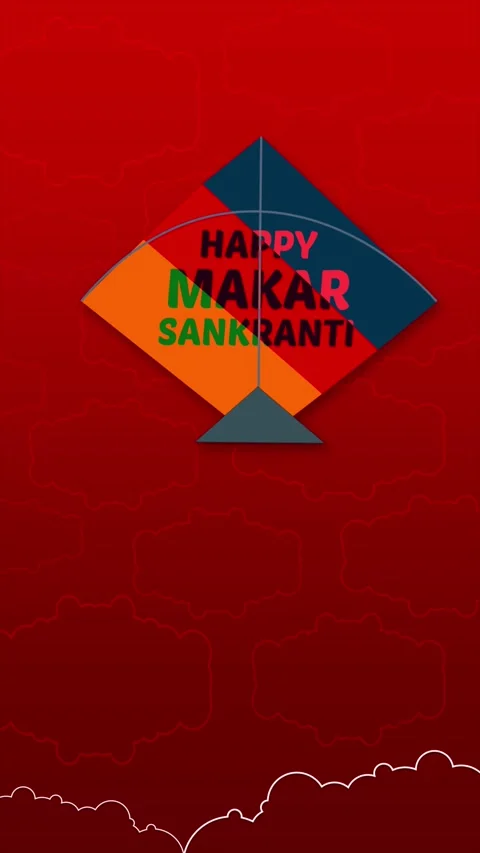 Happy Makar Sankranti Kite Greeting on Red Background with Festive Clouds Stock Footage 324418932