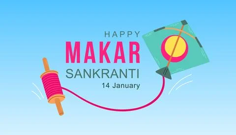 Happy Makar Sankranti vector design background wallpaper with colorful kite Stock Illustration