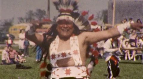 Happy Man American Indian Dancing  Proud 1950s Vintage Film Home Movie  Stock Footage