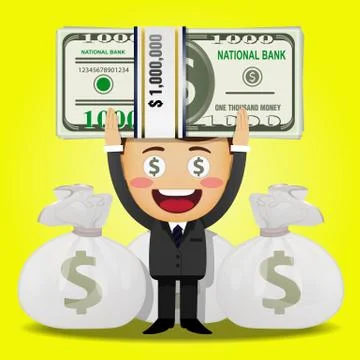 Happy man and big stack of money Stock Illustration