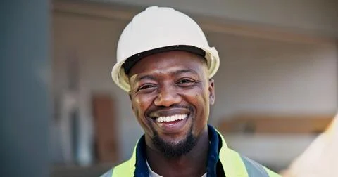 Happy, man and engineer at construction site with portrait, infrastructure .. Stock Photos