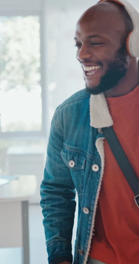 Happy, man and walking with funny energy in office for friendly morning or vibe Stock Footage 336801310