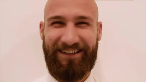 Happy man with beard portrait smiling Stock Footage 71393406