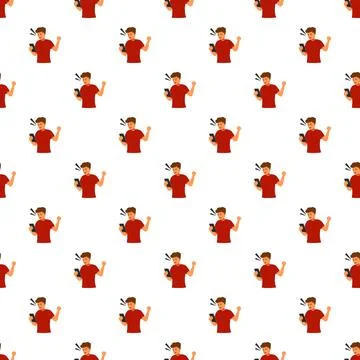 Happy man celebrating mobile win seamless pattern 库存插图