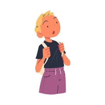 Happy Man Character with Backpack Looking Into the Distance with Curious Face Stock Illustration