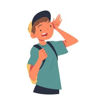 Happy Man Character with Backpack Looking Into the Distance with Curious Face Stock Illustration
