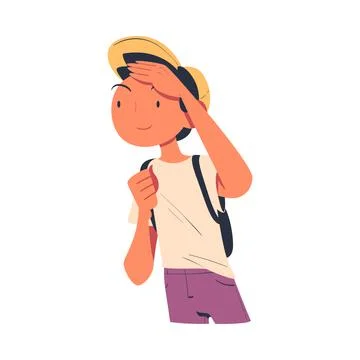 Happy Man Character with Backpack Looking Into the Distance with Curious Face Stock Illustration