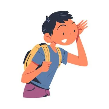 Happy Man Character with Backpack Looking Into the Distance with Curious Face Stock Illustration