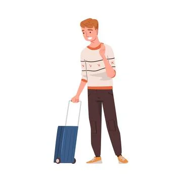 Happy Man Character Coming Back and Returning Home Standing with Suitcase Vector Stock Illustration