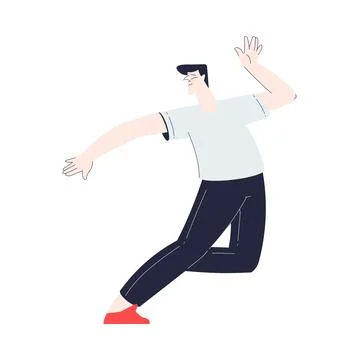 Happy Man Character Dancing Moving Body Vector Illustration Stock Illustration