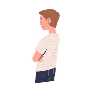 Happy Man Character Standing with Folded Arms and Looking with Curious Face Stock Illustration