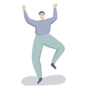 Happy man is dancing and jumping. Trendy flat vector character is laughing from Stock Illustration