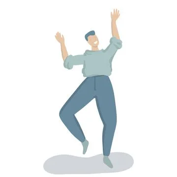 Happy man is dancing and jumping. Trendy flat vector character is laughing from Stock Illustration
