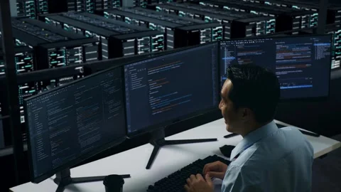 Happy Man Developer Celebrating And Dancing While Write Code In Data Center Stock Footage 270228551