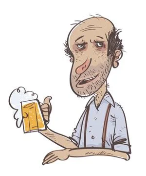 Happy Man Drinking Beer. Comic Character. Vector illustration Stock Illustration