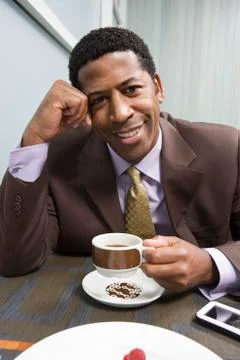 Happy Man Drinking Coffee Foto stock