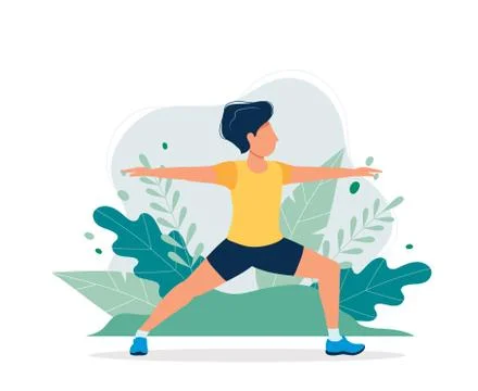 Happy man exercising in the park. Vector illustration in flat style, concept Ilustración de archivo