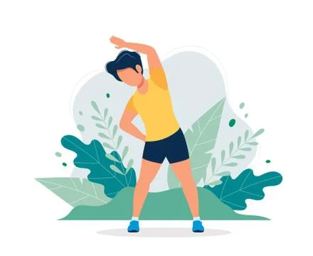 Happy man exercising in the park. Vector illustration in flat style, concept Ilustración de archivo