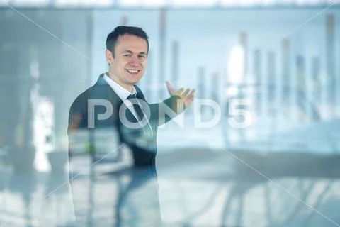 The happy man gesture over the glass Stock Photos