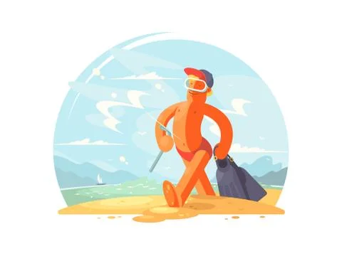 Happy man going to swim Stock Illustration