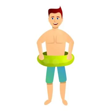 Happy man green ring pool icon, cartoon style Illustrazione stock