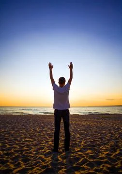 Happy Man with Hands Up Stock Photos