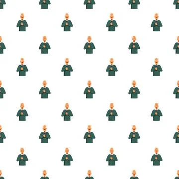 Happy man holding device seamless pattern background Stock Illustration