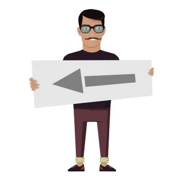 Happy man holding a pointer. Flat vector clip art on white background Stock Illustration