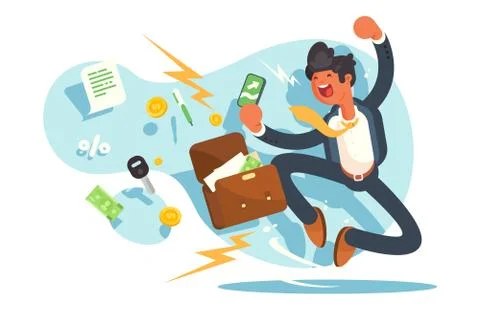Happy man jumping for joy Stock Illustration