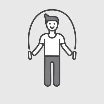 Happy man jumping rope exercise. A cheerful man enjoying a workout with a j.. Stock Illustration