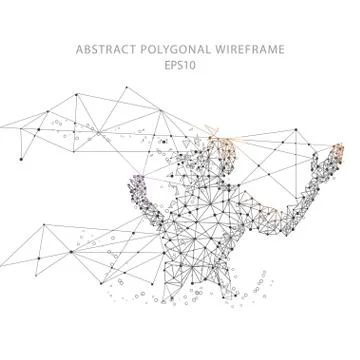 Happy man low poly wire frame. イラスト素材