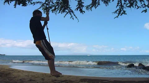 Happy Man on Ocean Swing 2 Stock Footage 23415917