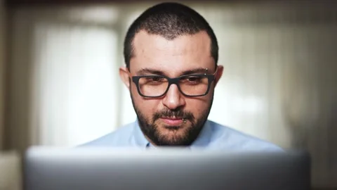 Happy man, online working Stock Footage 174187243