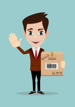 Happy man with parcel boxes Stock Illustration