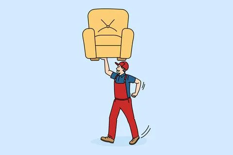 Happy man porter carry chair for client moving Stock Illustration