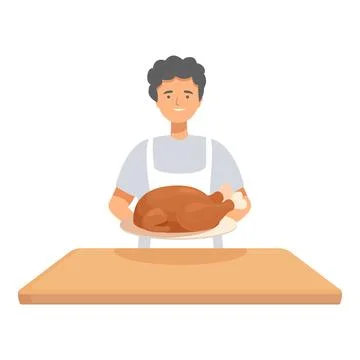 Happy man presenting roasted turkey Stock Illustration