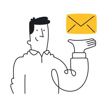 Happy Man presents an email notification - Doodle style with a customizable.. Stock Illustration