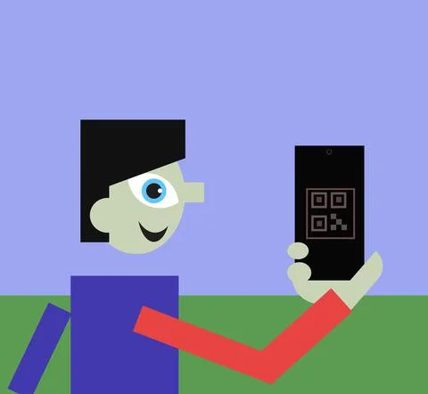 Happy man with qr code illustration 스톡 일러스트