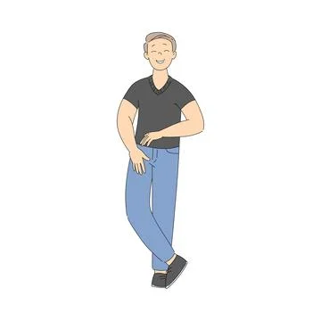 Happy Man Reaching Hand Palm as Social Team Gesture Vector Illustration Illustrazione stock