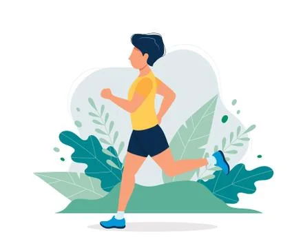 Happy man running in the park. Vector illustration in flat style, concept Stock Illustration