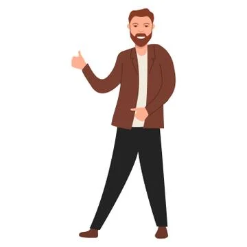 Happy man shows thumb up.Guy thumb lifted up. Stock Illustration
