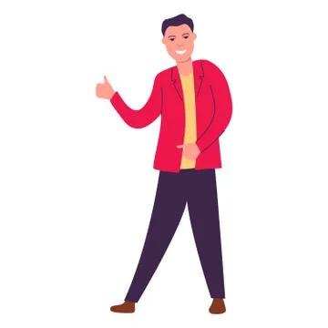 Happy man shows thumb up. Vector flat character.Isolated on white background. Stock Illustration