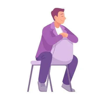 Happy Man Sitting and Talking to Somebody Vector Illustration Stock Illustration