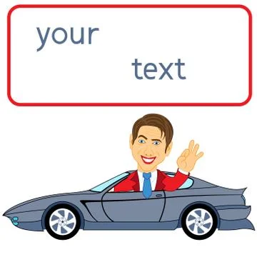 Happy man sitting in nice grey car Stock Illustration