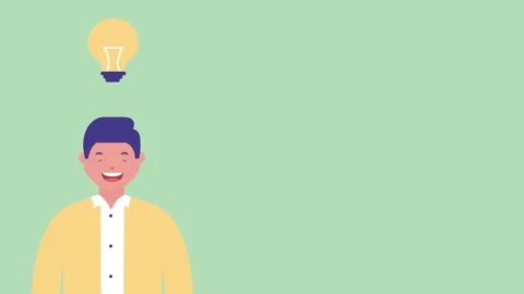 Happy man smiling with an idea bulb floating above head as a conceptual ani.. 動画素材 338419160